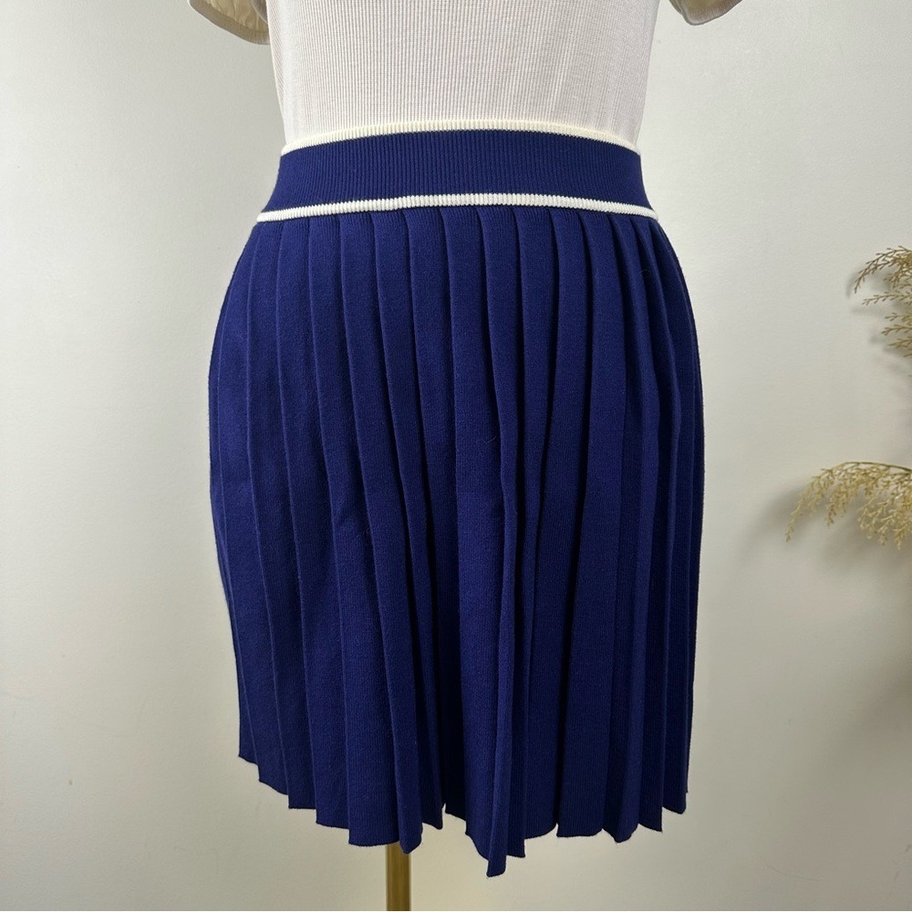 Willow & Wind Navy Blue Pleated Knit Skirt Size M - Preppy Tennis Style Mini NEW - Picture 4 of 12